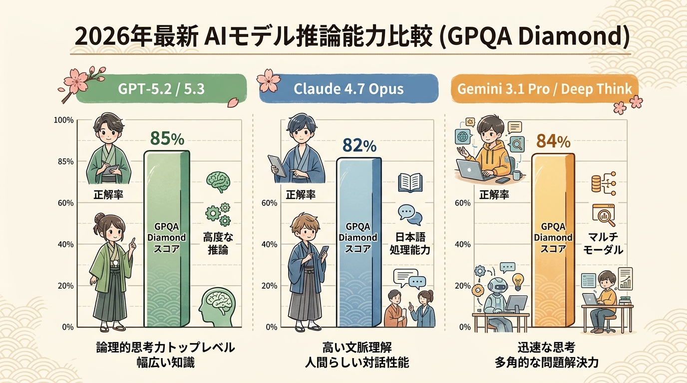 2026年最新 AIモデル推論能力比較 (GPQA Diamond)